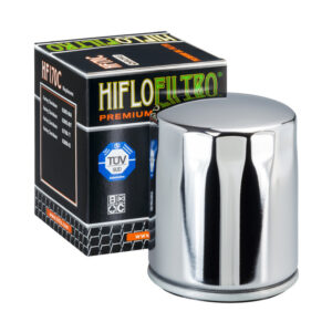 Hiflofiltro HF170C krom Harley-Davidson motosiklet yağ filtresi ve kutusu
