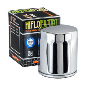 Hiflofiltro HF171C krom Harley-Davidson motosiklet yağ filtresi ve kutusu